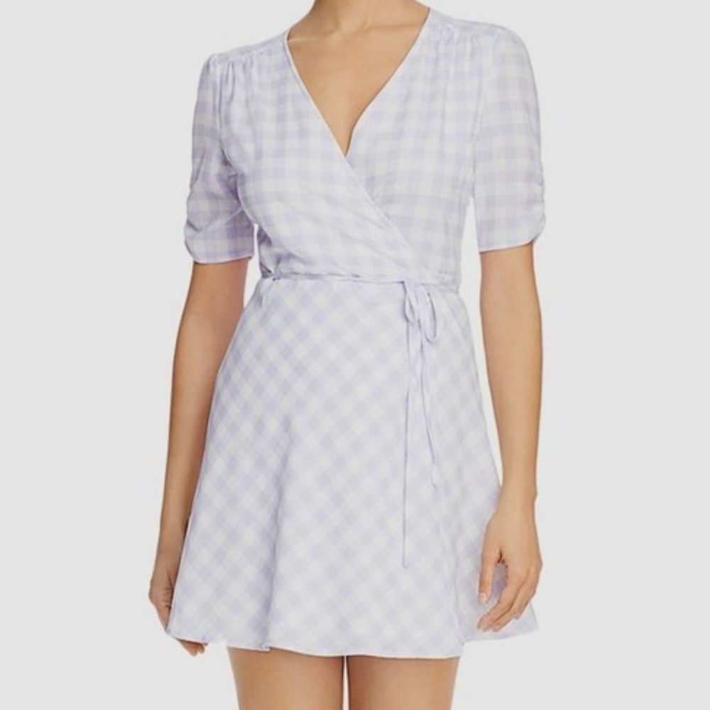Charlie Holiday Short Sleeve Wrap Dress lilac white gingham print size 4 NWT